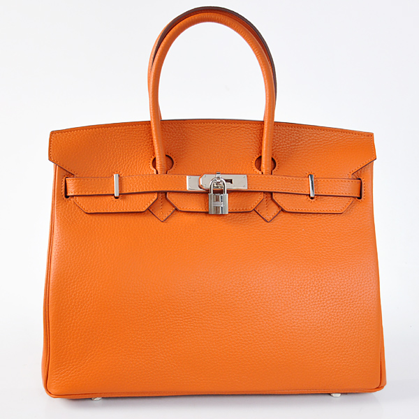 H35LSOS Hermes Birkin 35CM pelle clemence a Orange con Silve